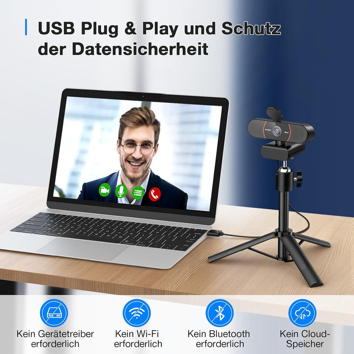 EMEET C960 4K Kit Webcam, UHD Webcam mit Objektivabdeckung & Dual Mikrofon, TOF Autofokus, 66 ° Stre