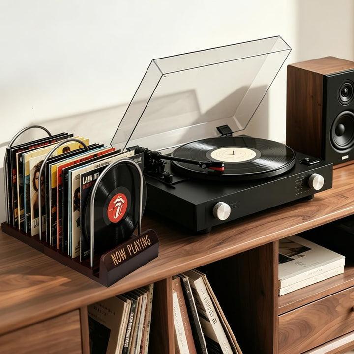 Now Playing Vinyl-Schallplattenständer für Alben,Organizer | Schallplattenständer aus Holz &amp; Metall,