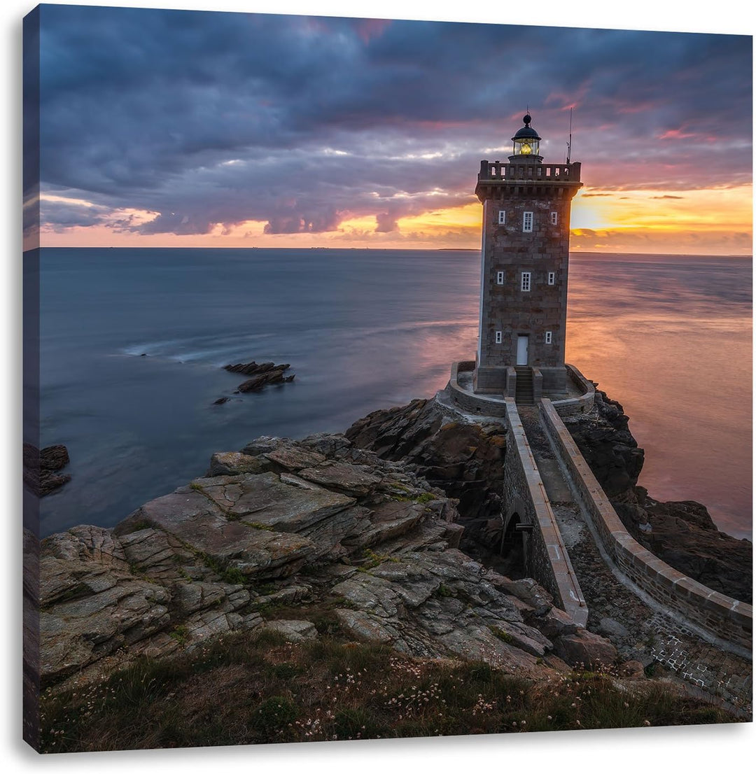 Pixxprint Leuchtturm im Sonnenuntergang als Leinwandbild/Grösse: 70x70 cm/Wandbild/Kunstdruck/fertig