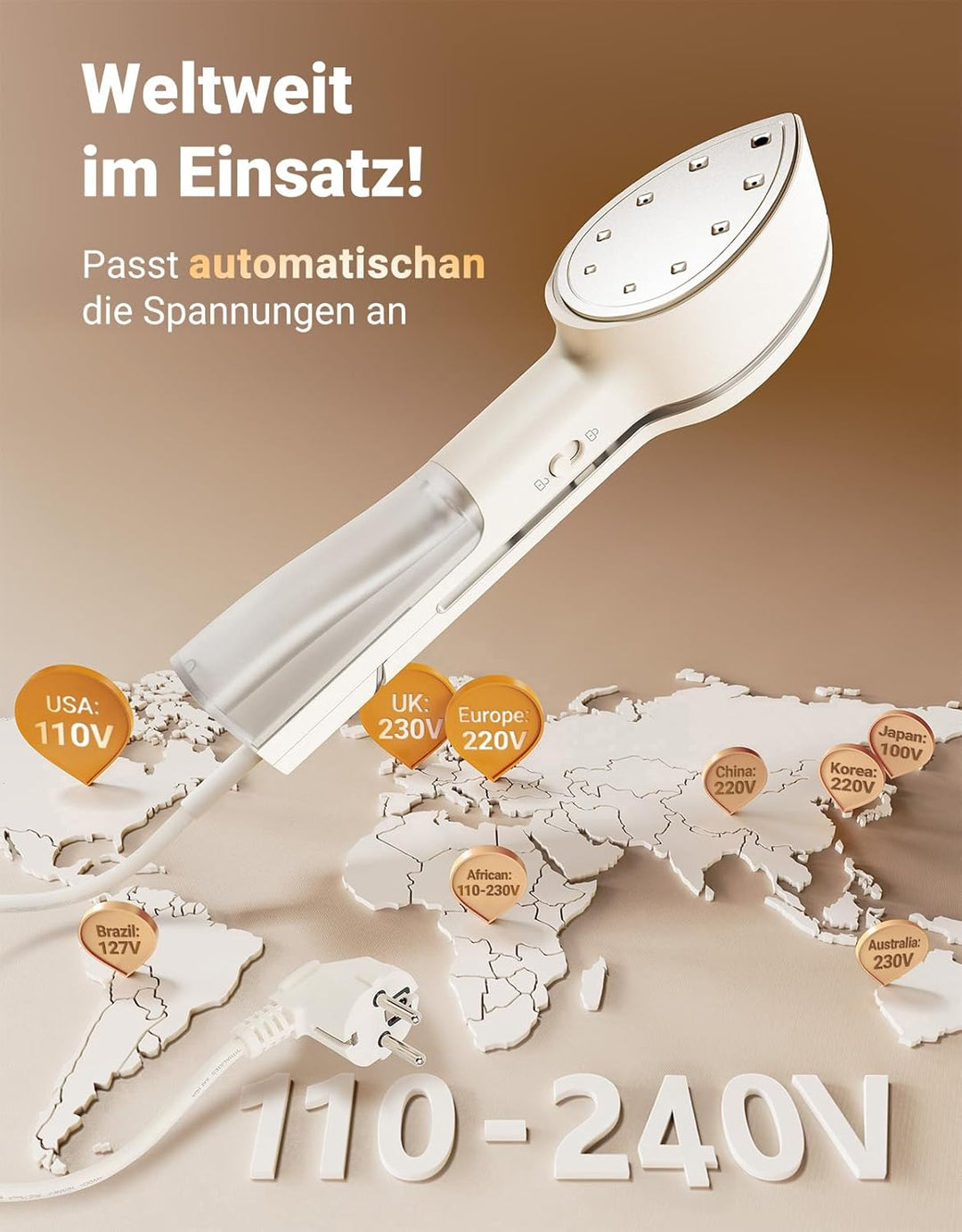 Jack & Rose Dampfglätter Bügelpresse Trockenbügeln 3 in 1, Tragbarer Steamer mit 100-240V Duale Span