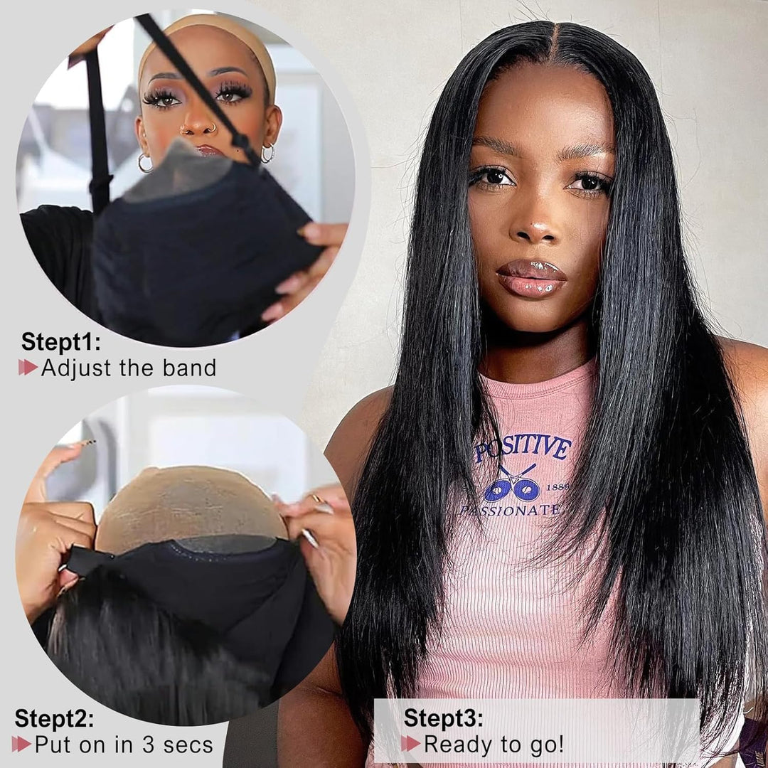 Echthaar Perücke 5x5 Lace Front Wig Human Hair With 180% Density Straight Glueless Human Hair Wigs F
