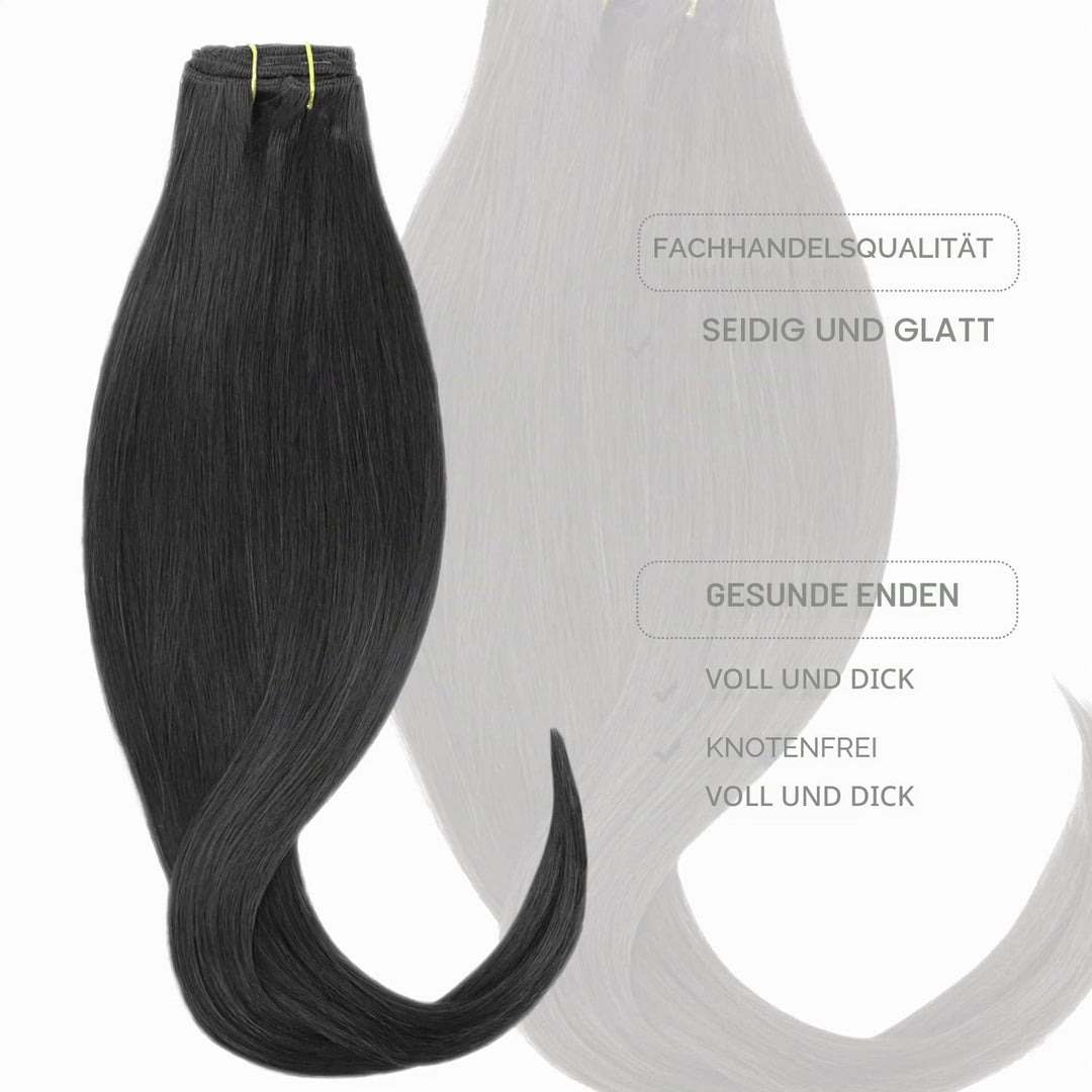 WENNALIFE Clip in Extensions Echthaar, 70g 7pcs 45cm Natürliches Schwarz Echthaar Extensions Clip in