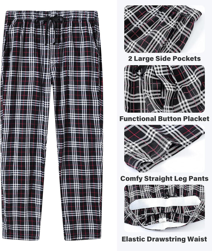 Herren Pyjamahose Warm Lang Baumwolle Weich Schlafanzughose Kariert Winter Nachtwäsche Freizeithose,