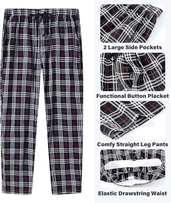 MoFiz Herren Pyjamahose Warm Lang Baumwolle Weich Schlafanzughose Kariert Winter Nachtwäsche Freizei