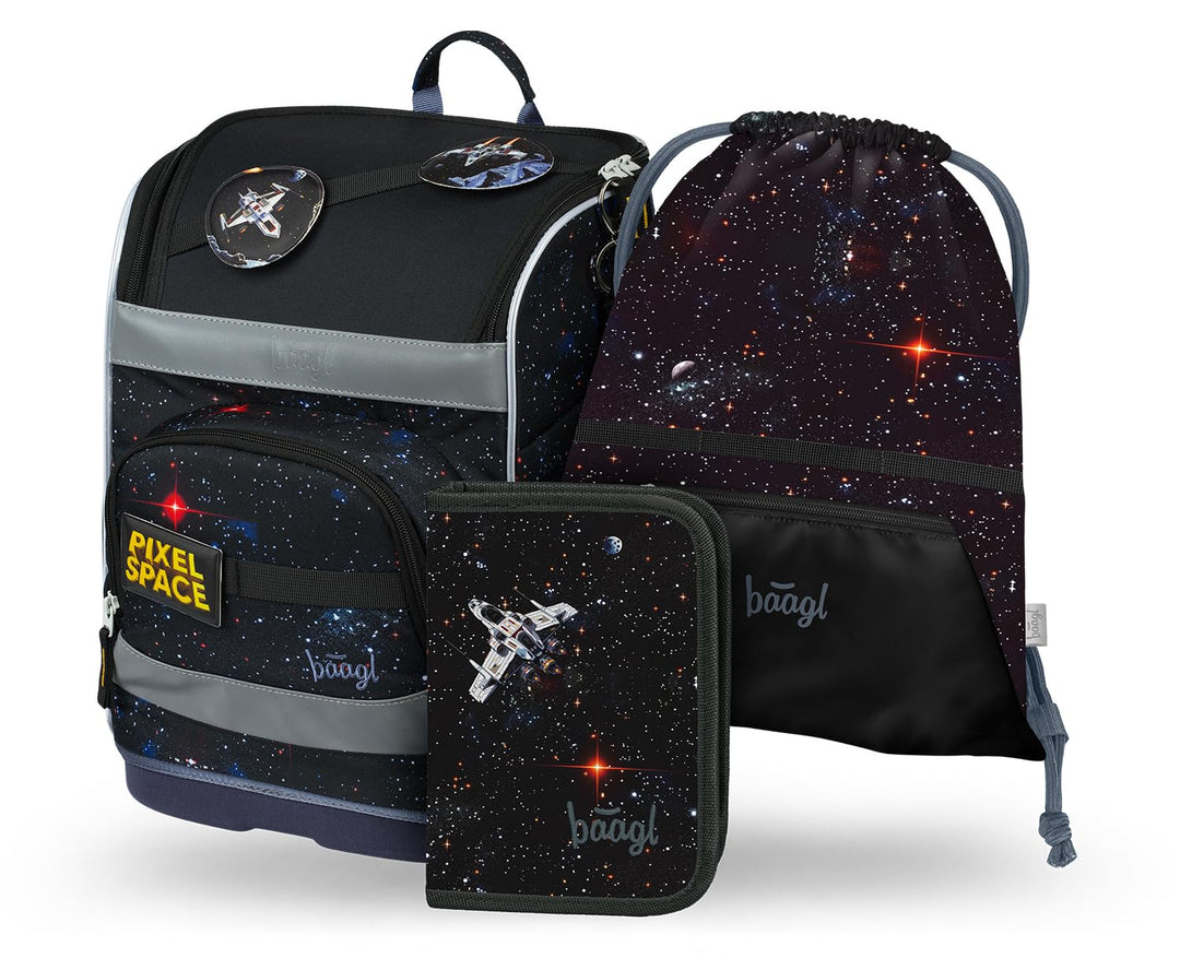 Baagl Schulranzen Jungen Set 3 Teilig (Zippy Schultasche für 1. Klasse, Mäppchen, Turnbeutel), Grund