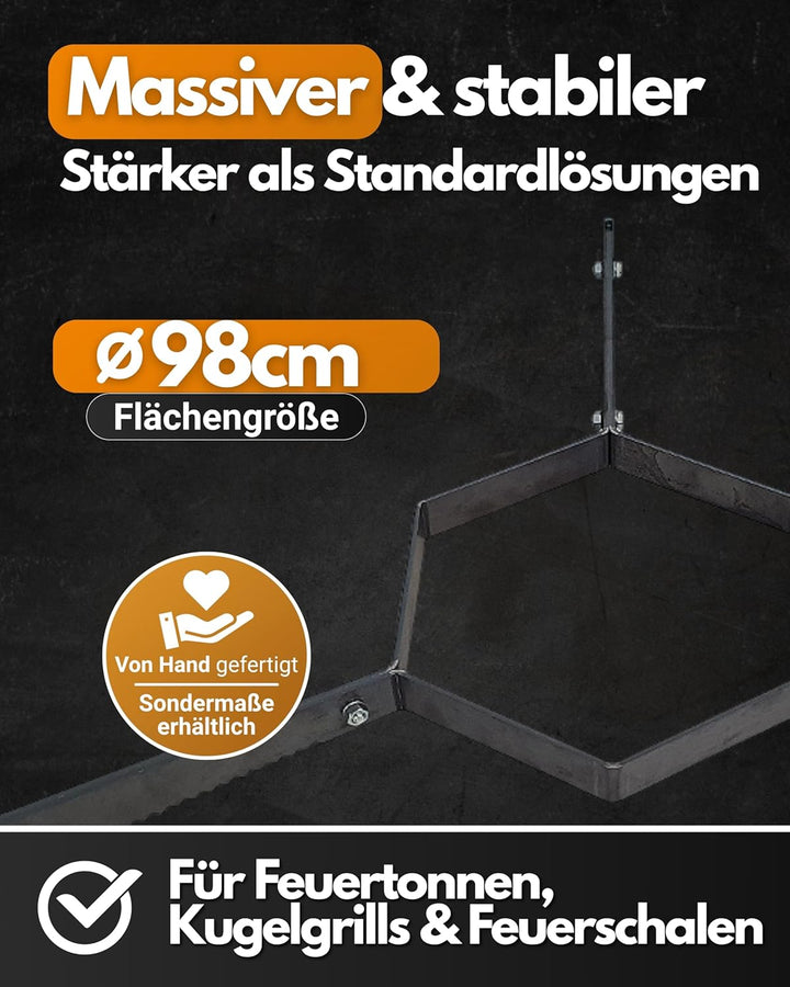 Feuerfest 123 - Abstandshalter Feuerplatte [Ø 100 cm] - Für Feuertonnen, Kugelgrills & Feuerschalen