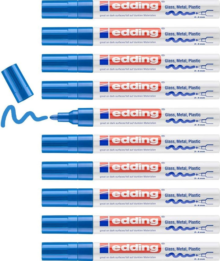 edding 750 Glanzlackmarker - blau - 10 Lackmarker - Rundspitze 2-4 mm - Lackstift für Glas, Stein, H