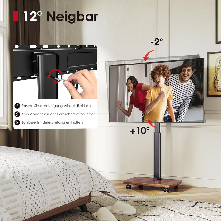 AOKCOS TV Ständer Rollbar mit Holzablage, Fernsehständer auf Rollen für 32-65 Zoll Fernseher, TV Bod