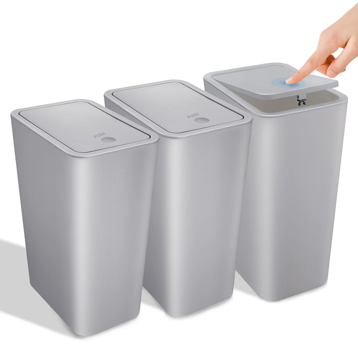 3er Set Mülleimer Bad mit Deckel, 10L Badezimmer Mülleimer aus Kunststoff, Modern Abfalleimer für Sc