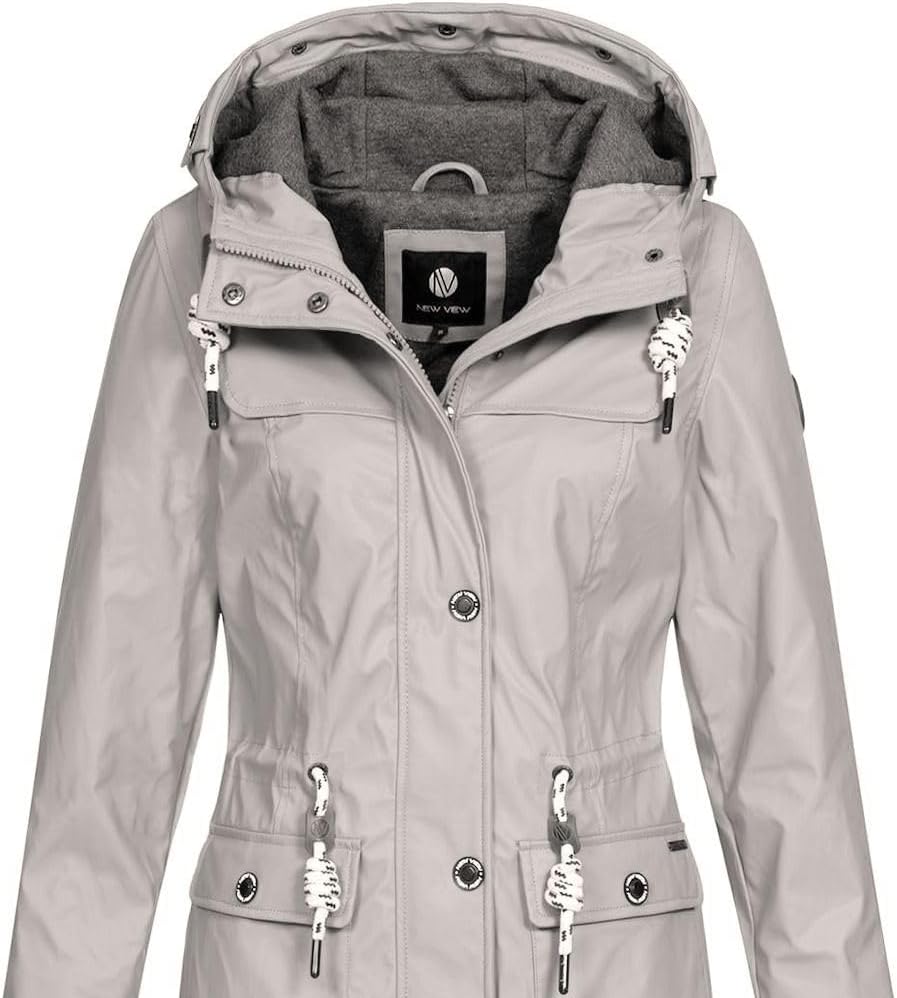NEW VIEW Damen Regenjacke wasserabweisender Parka Annika Long mit Kapuze S Kitt FC20, S Kitt FC20
