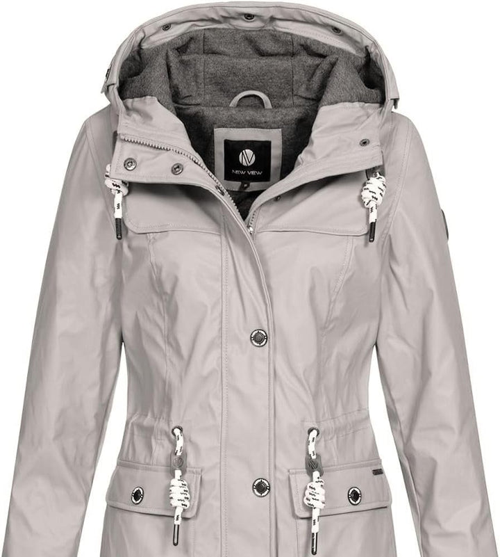 NEW VIEW Damen Regenjacke wasserabweisender Parka Annika Long mit Kapuze S Kitt FC20, S Kitt FC20
