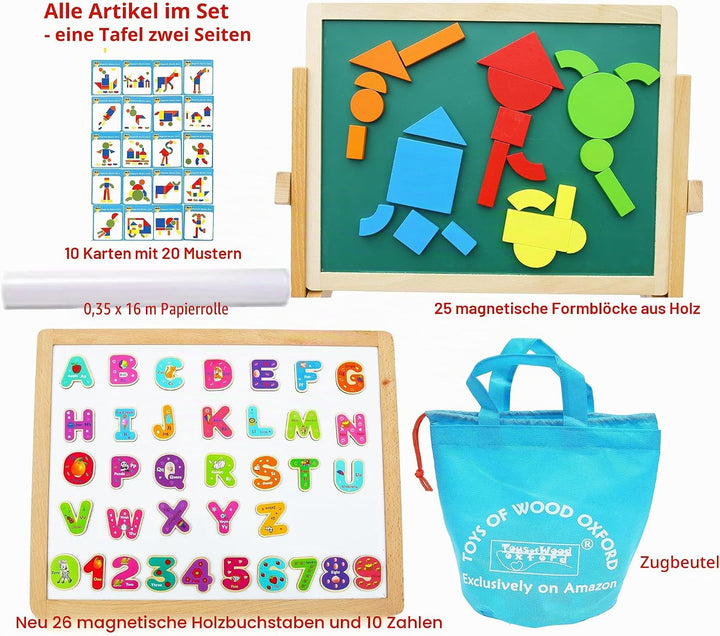 Holz Staffelei Kreidetafel Magnettafel für Kinder- mit Magneten Formen Buchstaben Zahlen Stift und P