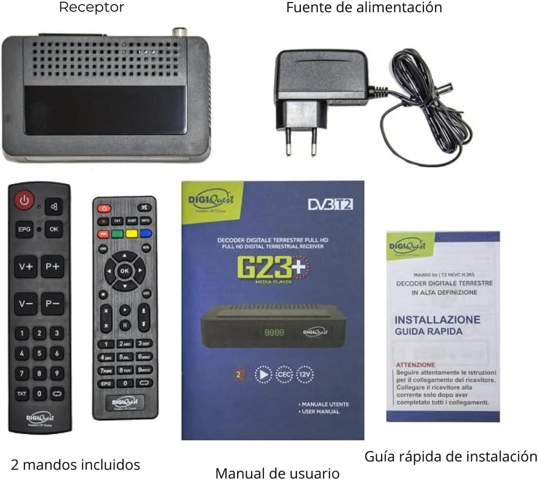 Digiquest G23 HEVC H.265 10bit Full HD FTA Receiver DVB-T2 DVB-T2 USB HDMI SCART Ethernet LAN RJ-45