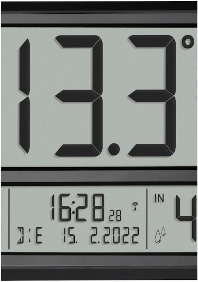 TFA Dostmann Digitale XL Wanduhr, 60.4523.01, mit Aussentemperatur und Raumklima, Funkuhr, 24h Anzei