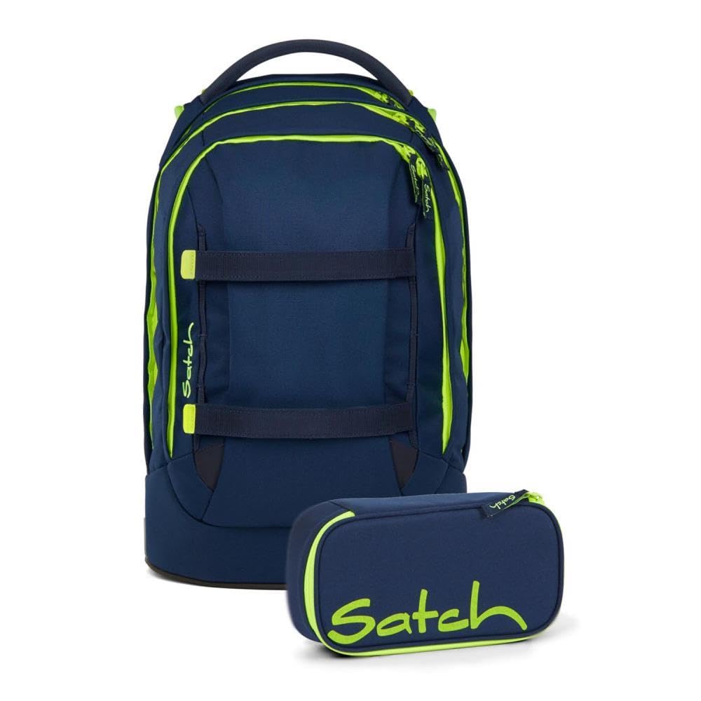 Satch pack Schulrucksack Set 2tlg. inkl. Schlamperbox (Toxic Yellow), Toxic Yellow