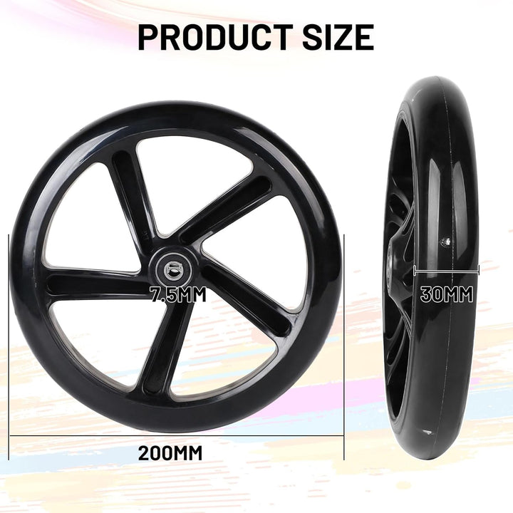 2 Stück Scooter Ersatzräder 200mm Rollen mit ABEC 9 Kugellager Härte 88A Geeignet für alle Roller (S