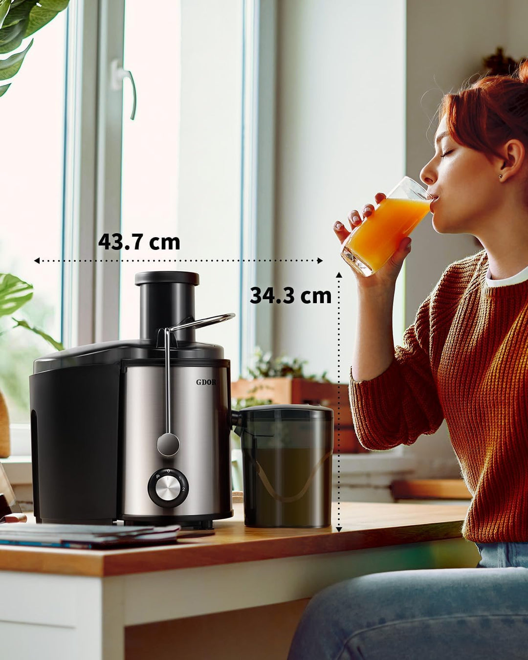 GDOR Entsafter 800W Juicer aus Edelstahl 76mm Grossem Mund Entsafter Gemüse und Obst 3 Geschwindigke