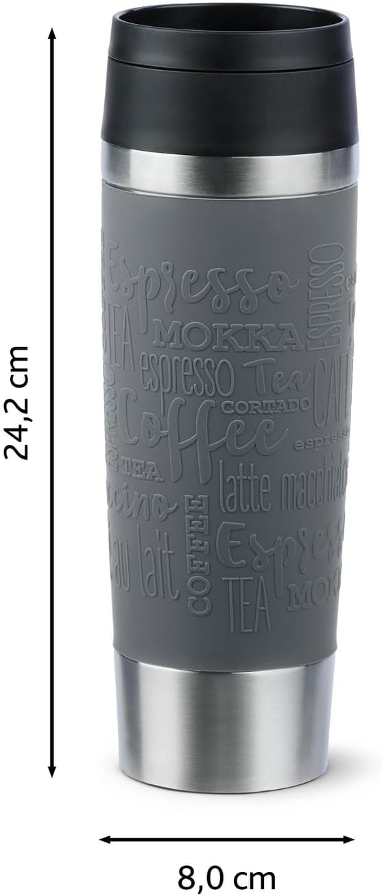 Emsa N20223 Travel Mug Classic Isolierbecher 0,5 Liter | neuer Komfort-Schraubverschluss | Edelstahl