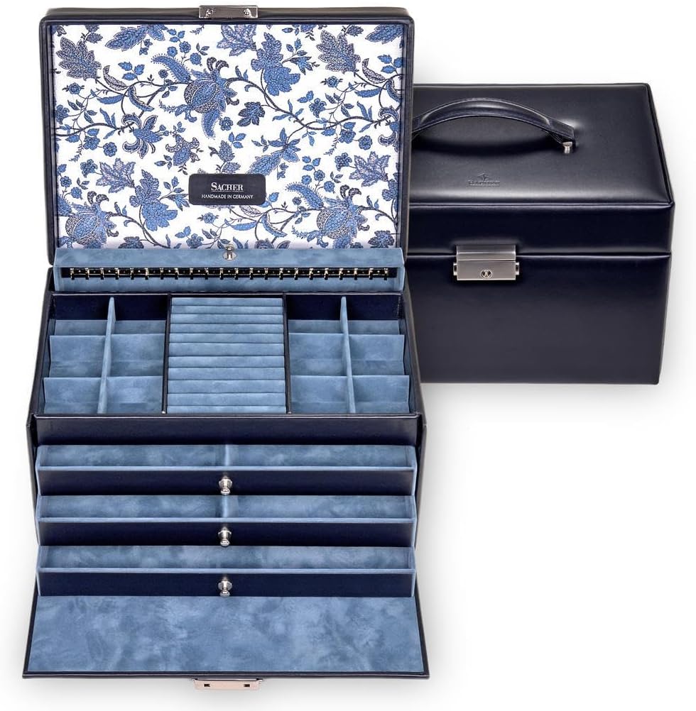 Schmuckkasten Jasmin florage/navy (Leder)