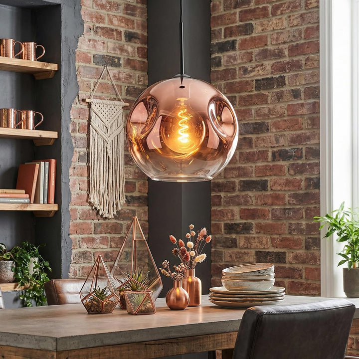 HOFSTEIN Hängeleuchte Ripoll, 1-flammige Hängelampe aus Metall/Glas in Schwarz/Kupferfarben/Klar, mo