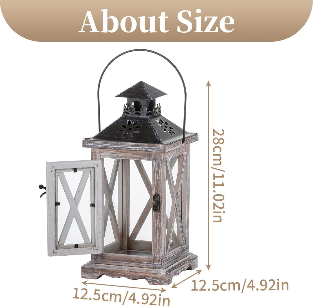 Sziqiqi Laterne Kerzenhalter Vintage Windlicht Laterne Holz Metall Dekorative Windlichthalter für Dr
