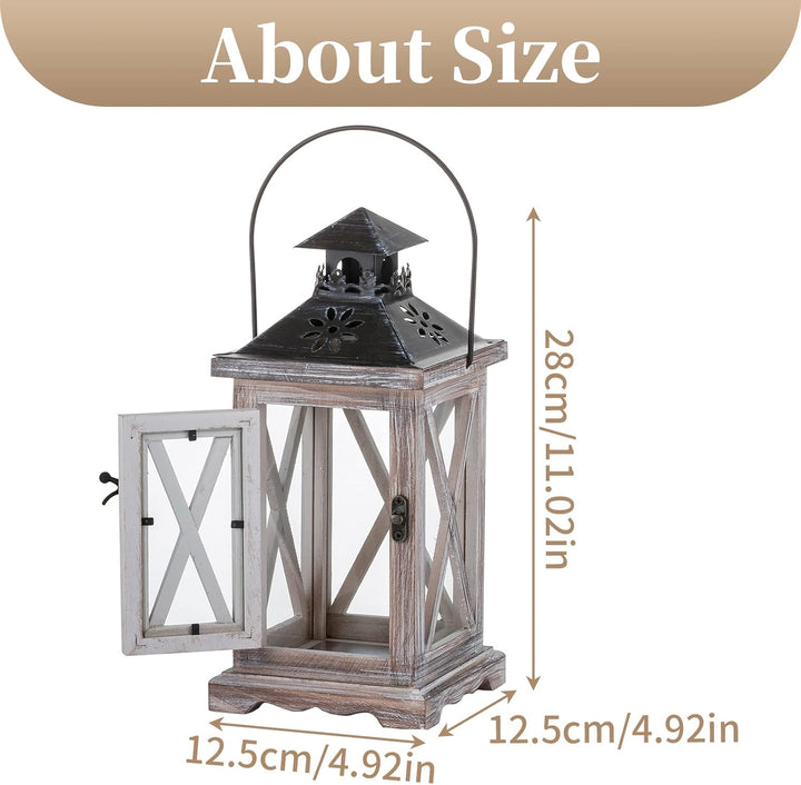 Sziqiqi Laterne Kerzenhalter Vintage Windlicht Laterne Holz Metall Dekorative Windlichthalter für Dr