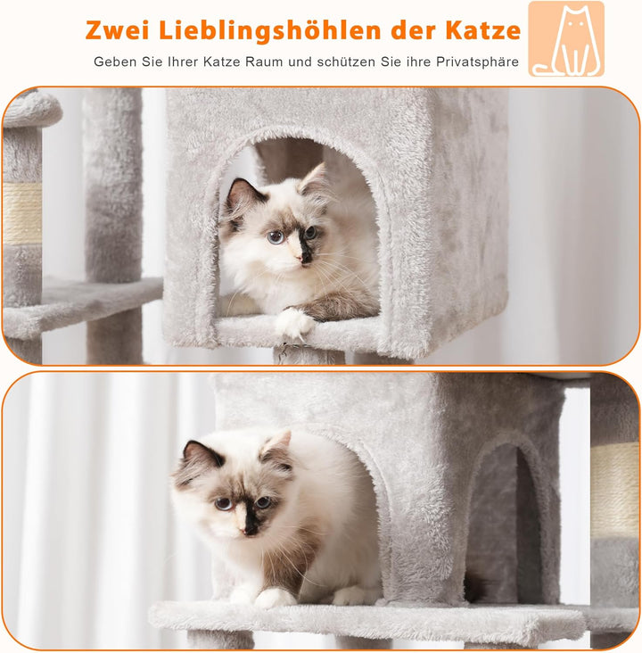 Heybly Kratzbaum, 145 cm Hoher Mehrstöckiger Kratzstamm-Kletterturm, Ausgestattet Mit 2 Grossen Plat