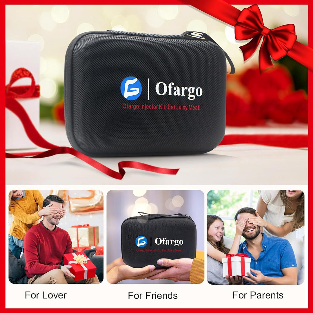 Ofargo Fleischspritze aus 304-Edelstahl, mit 4 Marinadennadeln und Reiseetui für Grill, Räuchern, 57