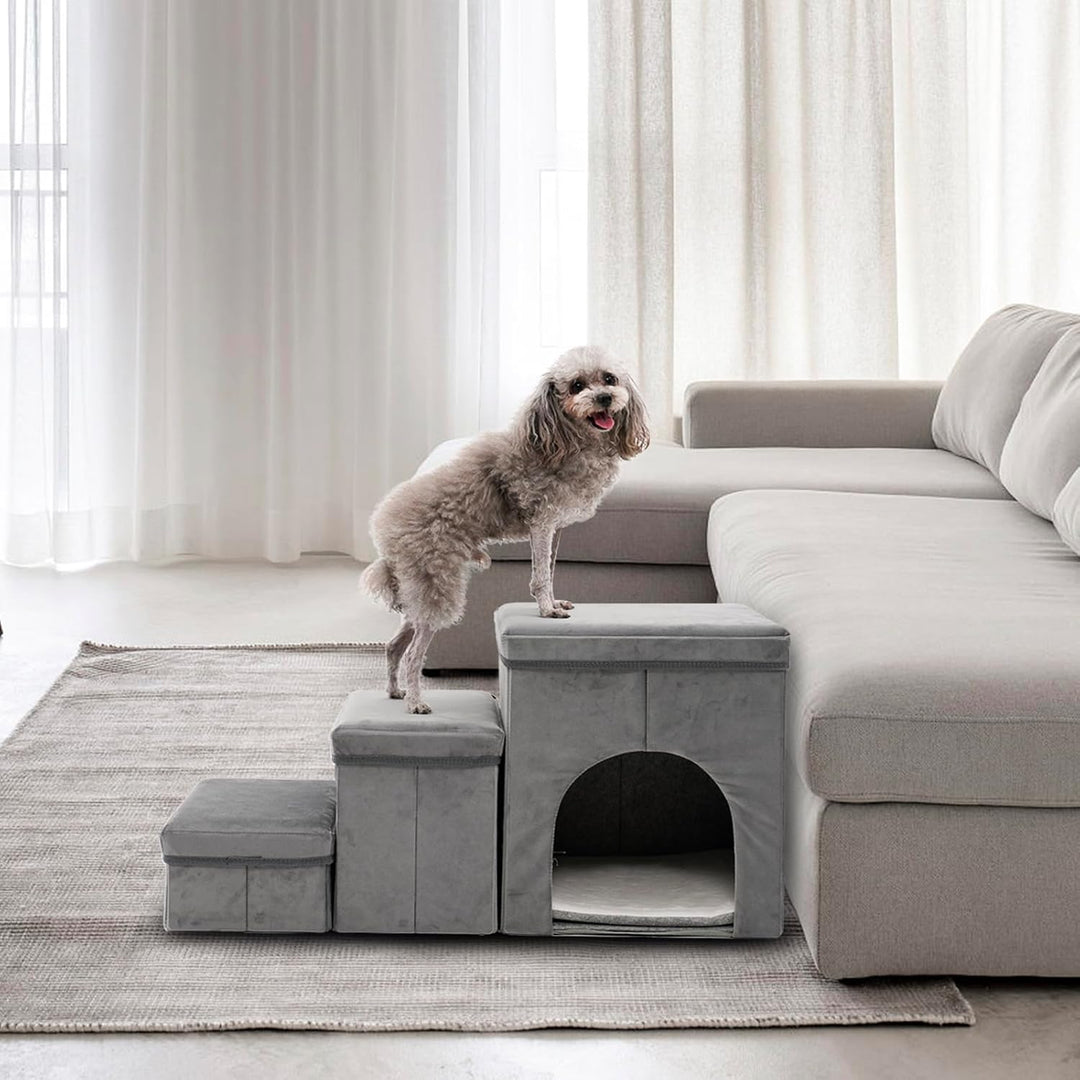 3 Stufen hundetreppe für kleine Hunde hundetreppe mit stauraum für Bett Sofa 40cm hoch katzentreppe
