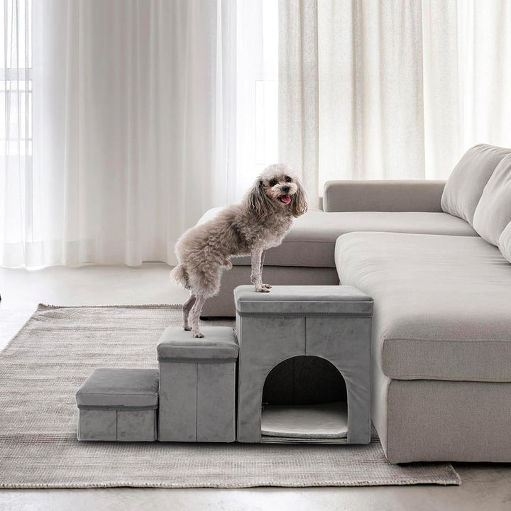 3 Stufen hundetreppe für kleine Hunde hundetreppe mit stauraum für Bett Sofa 40cm hoch katzentreppe