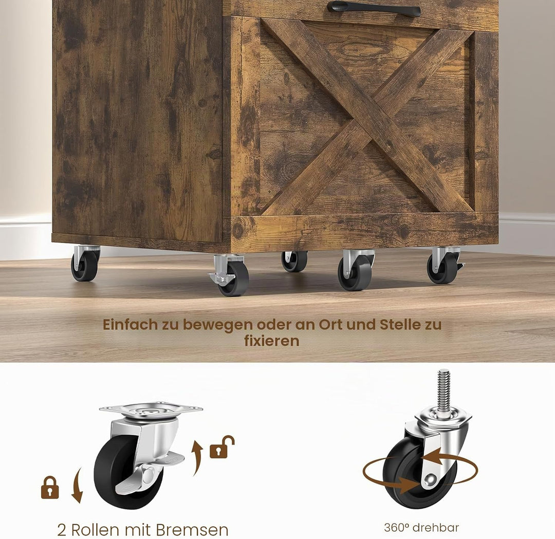 BonVache Rollcontainer, Aktenschrank mit 2 Schubladen und Rollen, Vertikaler Bauernhausstil Schublad