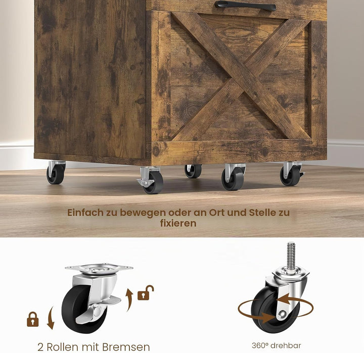 BonVache Rollcontainer, Aktenschrank mit 2 Schubladen und Rollen, Vertikaler Bauernhausstil Schublad