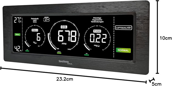 Technoline Luftgütemonitor, farbige Darstellung Co2 und TVOC Konzentration, Anzeige der Feinstaub -,