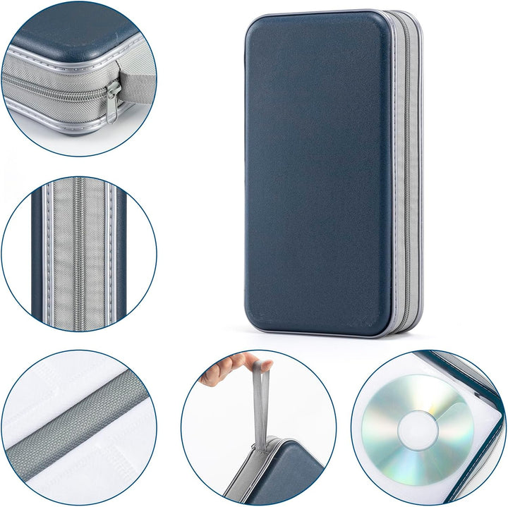 UENTIP CD-Hülle mit 96 Kapazitäten, tragbare DVD-Hülle aus Hartplastik, CD-Organizer, Brieftasche, s