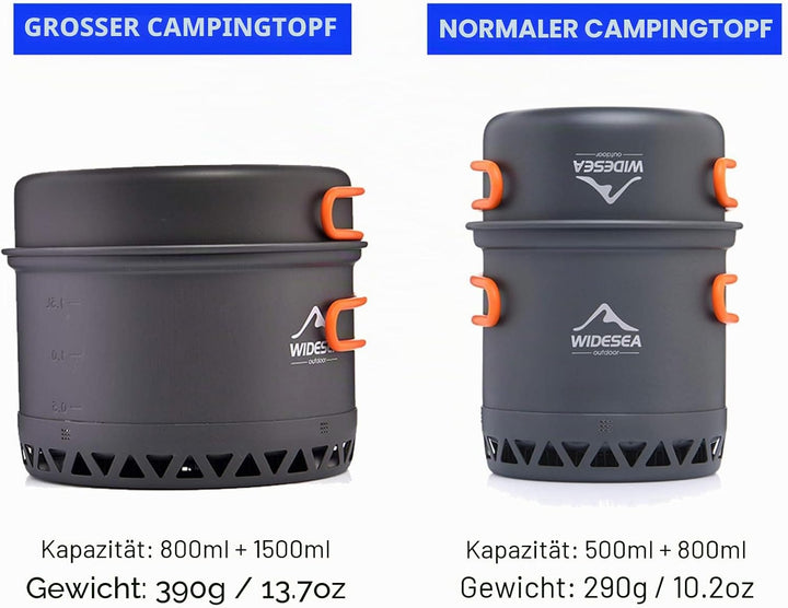 widesea Camping Kochgeschirr Outdoor Topf Pfanne Kochgeräte Wärme-Design für Wandern für 2-3 Persone