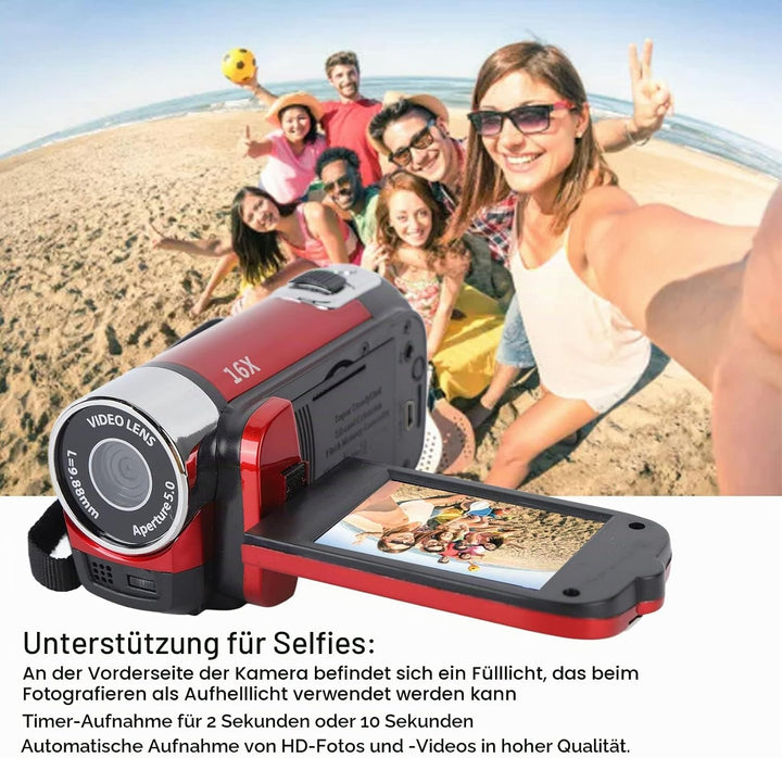 Handheld-Videocamcorder, 1080P 16MP DV-Kamera 16x Digitalzoom-Videokamera mit Drehbarem 2,7-Zoll-TFT