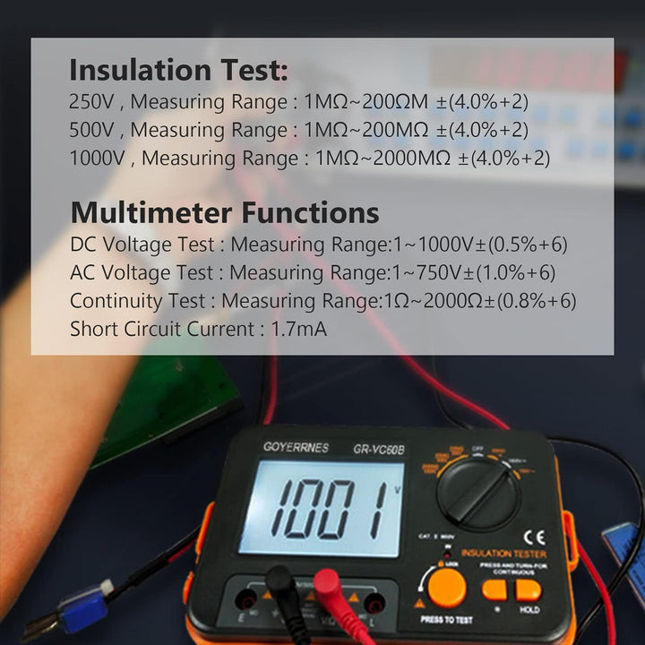 Isolationswiderstandstester Digitales Ohmmeter Megohmmeter GR-VC60B+ DCV Megohmmeter Spannungsprüfer