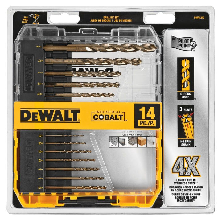 DEWALT Cobalt Bohrersatz mit Zentrierspitze, 14-teilig (DWA1240) Kobalt, Kobalt
