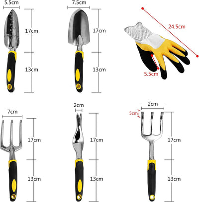 Coolty 6 Stück Gartenwerkzeuge mit Spachtel, Pflanzgabel, Grubber, Weedier, Jätgabel und Gartenhands