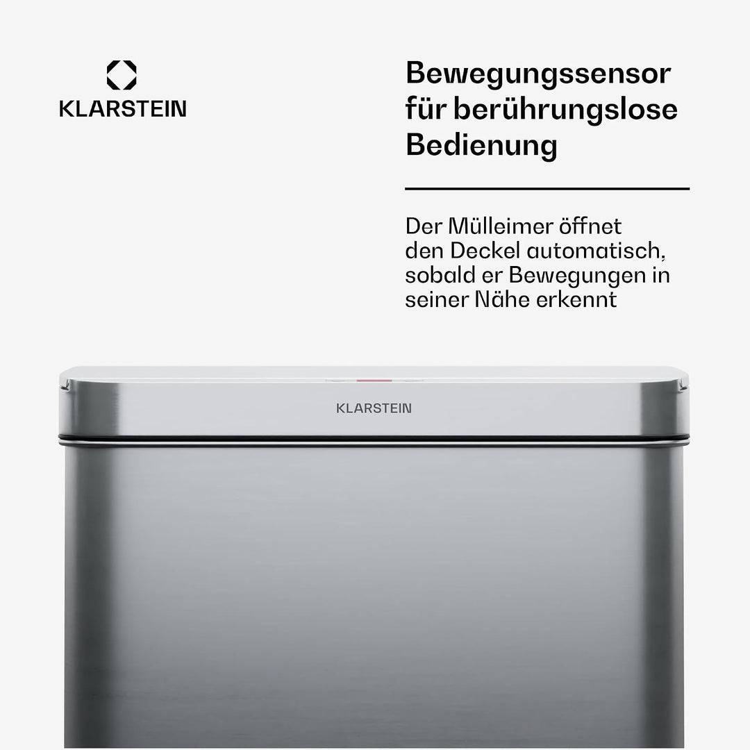 Klarstein Sensor-Mülleimer 50L - berührungslos &amp; hygienisch, Edelstahlgehäuse, Soft-Close-Deckel, id