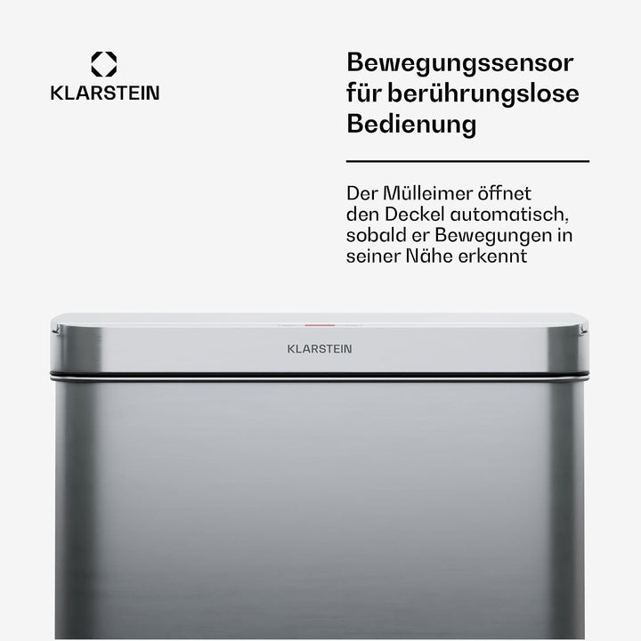Klarstein Sensor-Mülleimer 50L - berührungslos &amp; hygienisch, Edelstahlgehäuse, Soft-Close-Deckel, id