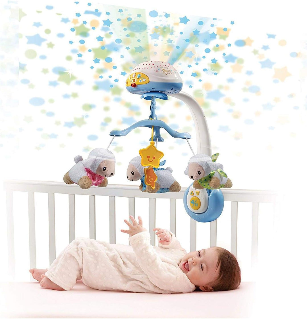 VTech Baby Schäfchen-Mobile – Buntes Mobile mit Plüsch-Schäfchen, Musik, Lichtprojektor, Zeitschaltu