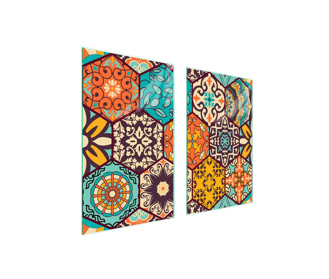 TMK ArtDeko Herdabdeckplatte 2 Teilig 35x52 + 40x52 cm - Spritzschutz Herdabdeckung – Herdschutz aus