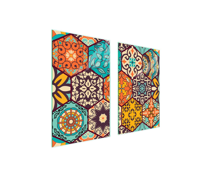 TMK ArtDeko Herdabdeckplatte 2 Teilig 35x52 + 40x52 cm - Spritzschutz Herdabdeckung – Herdschutz aus