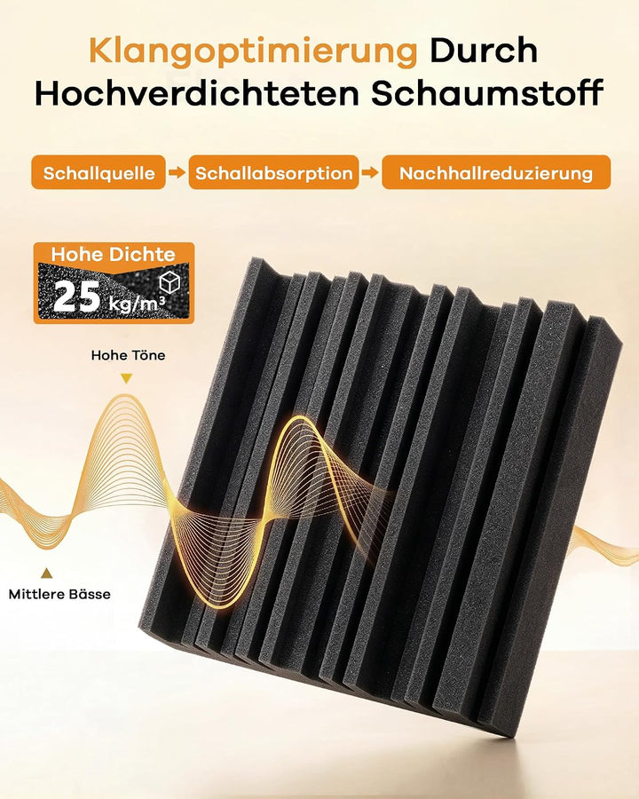 36 Stück Akustikschaumstoff Selbstklebend, Schwarz Gerillte Akustikpaneele 30 x 30 x 5 cm, Hohe Dich