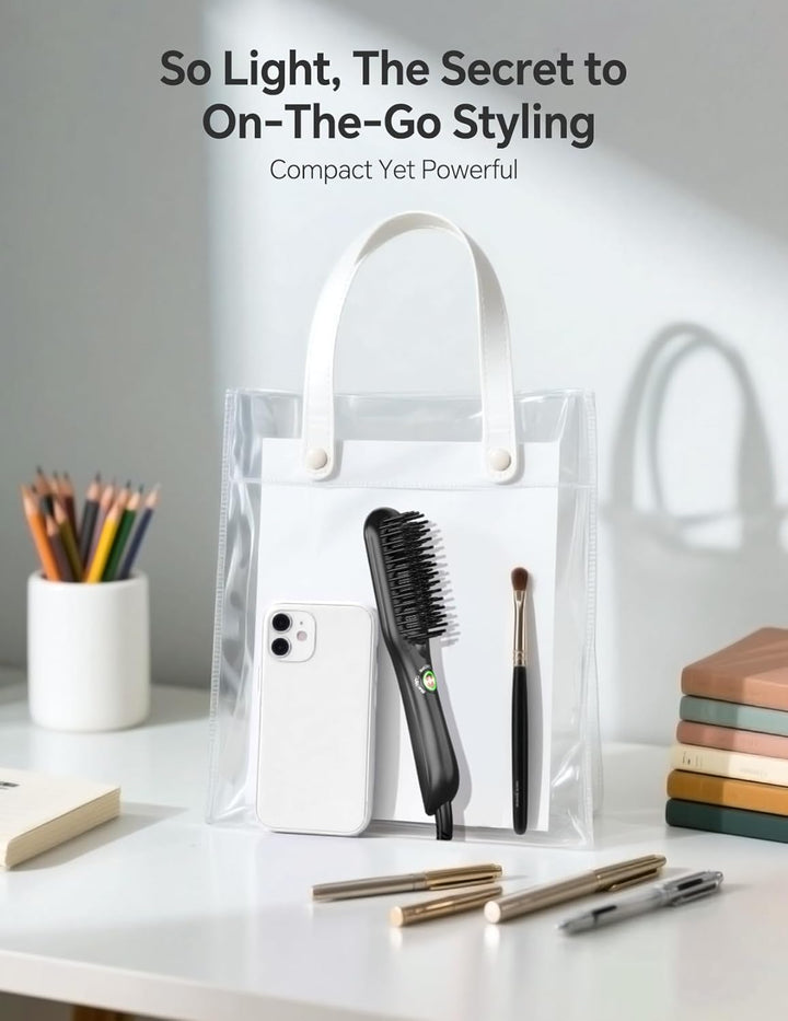 LANDOT Mini Glättbürste Haarglätter Bürste: Kleines Glätteisen & Haarbürste für Kurze Mittleres Haar