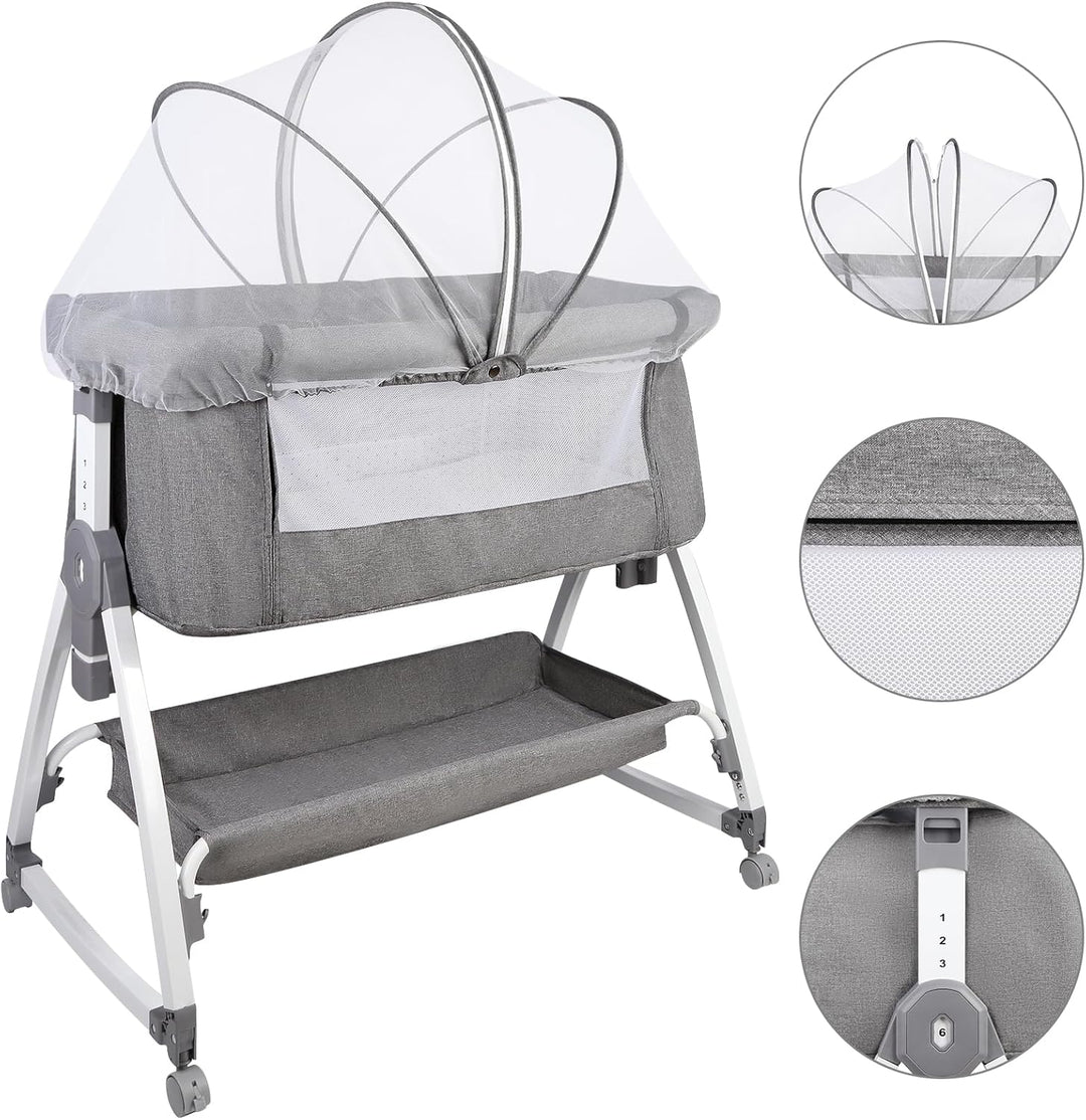 homewell 2 en 1 Lit Cododo Bebe Pliable, Berceau Cododo 0-30 Mois, 6 Réglages de Hauteur, Berceau bé