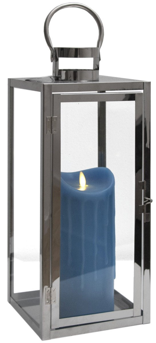 Dekovita 50cm Edelstahl-Laterne - Gartenlaterne inkl. 23cm LED Echtwachskerze Blau Wachstropfen mit