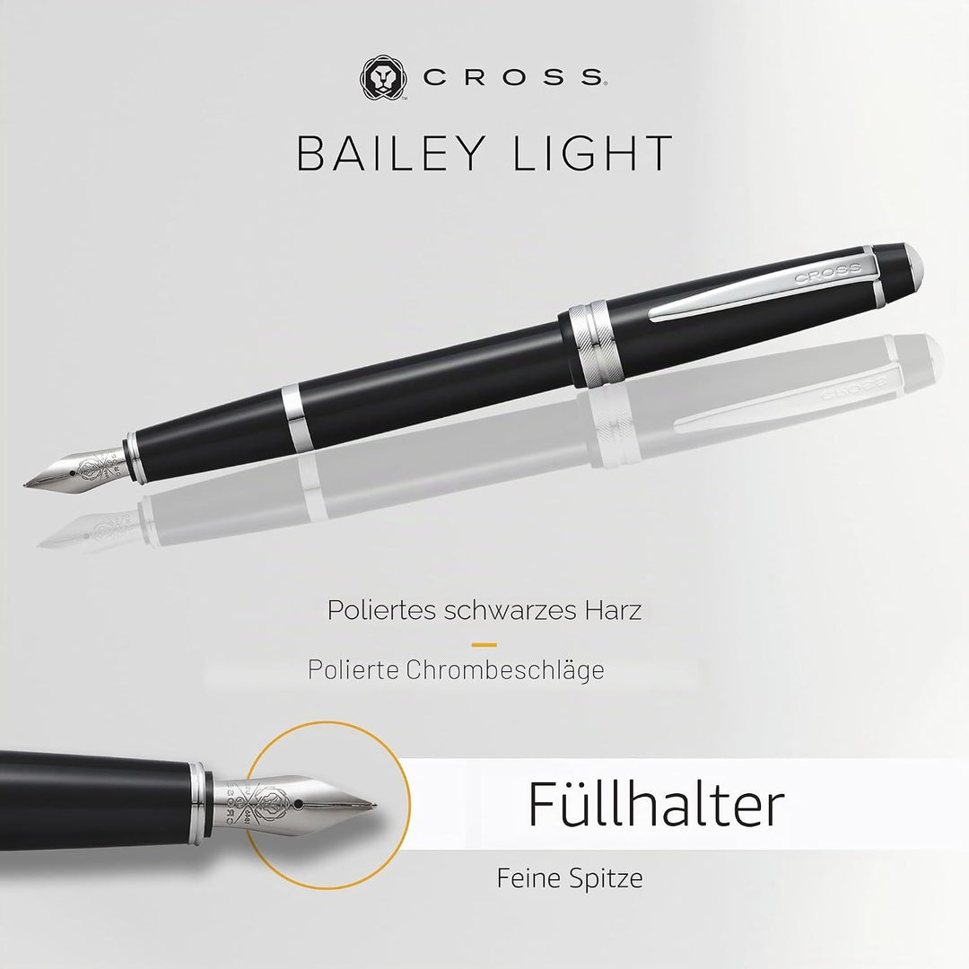 Cross Bailey Light Füllfederhalter (Federstärke F, inklusive Geschenkverpackung) Schwarz Schwarz Fei
