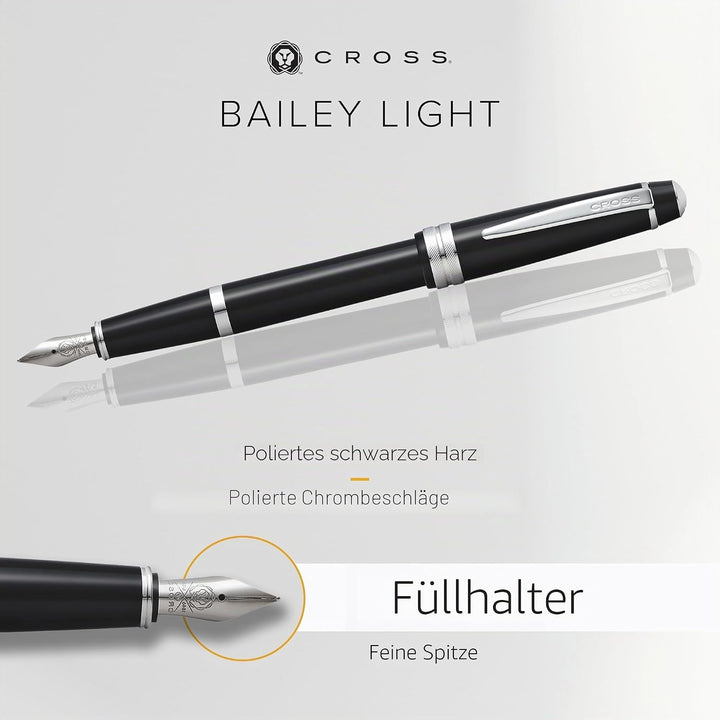 Cross Bailey Light Füllfederhalter (Federstärke F, inklusive Geschenkverpackung) Schwarz Schwarz Fei